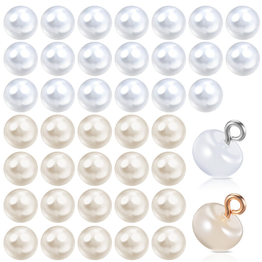 Classicseali 40pcs Pearl Buttons for Sewing, 10mm Pearl Buttons with Metal Circle Loop, Mushroom Half Round Mother of Pearls Button, for DIY Sewing Clothing Wedding Dresses Sweater Crafts, 2 Colors
