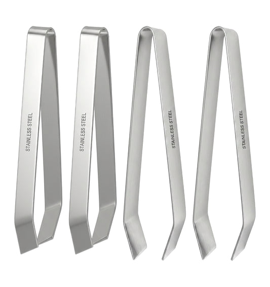 4 Pcs Fish Bone Tweezers, Fish Tweezers, Stainless Steel 2 Flat & 2 Slant Tip Seafood Bone Remover Tool for Home Kitchen Cooking(Silver)