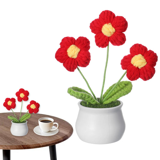 guduling Crochet Flower Bouquet,Hand Woven Knitted Flowers, No-Water Cute Crochet Plant for Home, Office Desk & Car Decor, Everlasting Cute Floral Arrangement