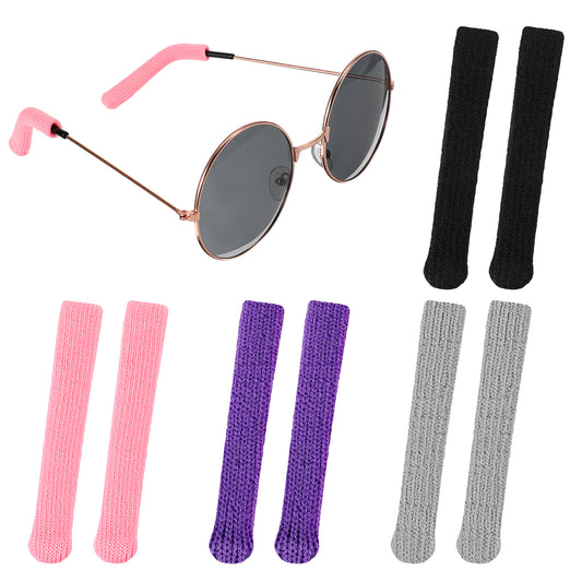 Oruola 4 Pairs Glasses Ear Cushions,Anti-Slip Elastic Temple Tips Sleeve Retainer,Soft Comfort Eyeglass Gripper Pads for Sunglasses Reading Sports(Black,Gray,Pink,Purple)