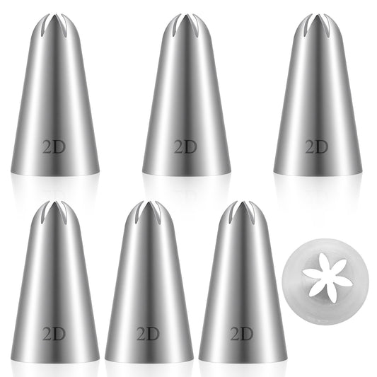 Guduling 6pcs Icing Nozzles, 2D Piping Nozzles Large, Stainless Steel Piping Tips for Cake Decorating, Large Piping Nozzle Set for Buttercream Icing Cupcake DIY Birthday Baking Supplies