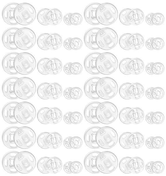 200PCS Plastic Snap Fasteners, 3 Sizes Clear Sew on Snaps Buttons for Cloth