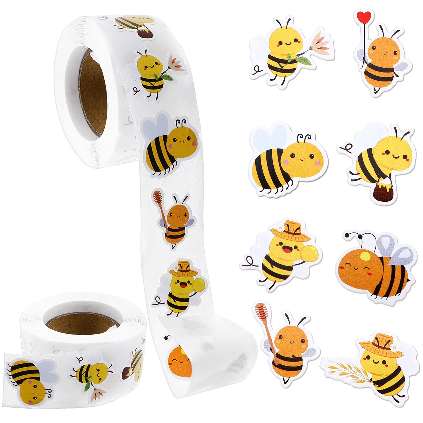 Classicseali 1000pcs Bumble Bee Stickers, 8 Styles of Bee Stickers for Kids & Teens, Cute Animal Sticker for Hydro Flask, Water Bottles, Laptop, Phone, Bees Themed Party Envelope Seals Sticker