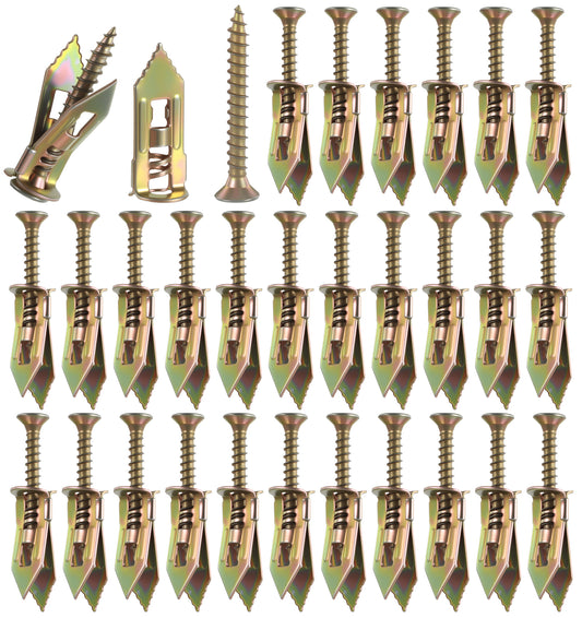 Drywall Anchor Screws, 50Pcs Self-Drilling Dry Wall Anchors, Metal Expansion Bolts for Plasterboard Cavity Fixing Hollow with Gypsum Board, M4x30mm，25 Screws & 25 Pillars