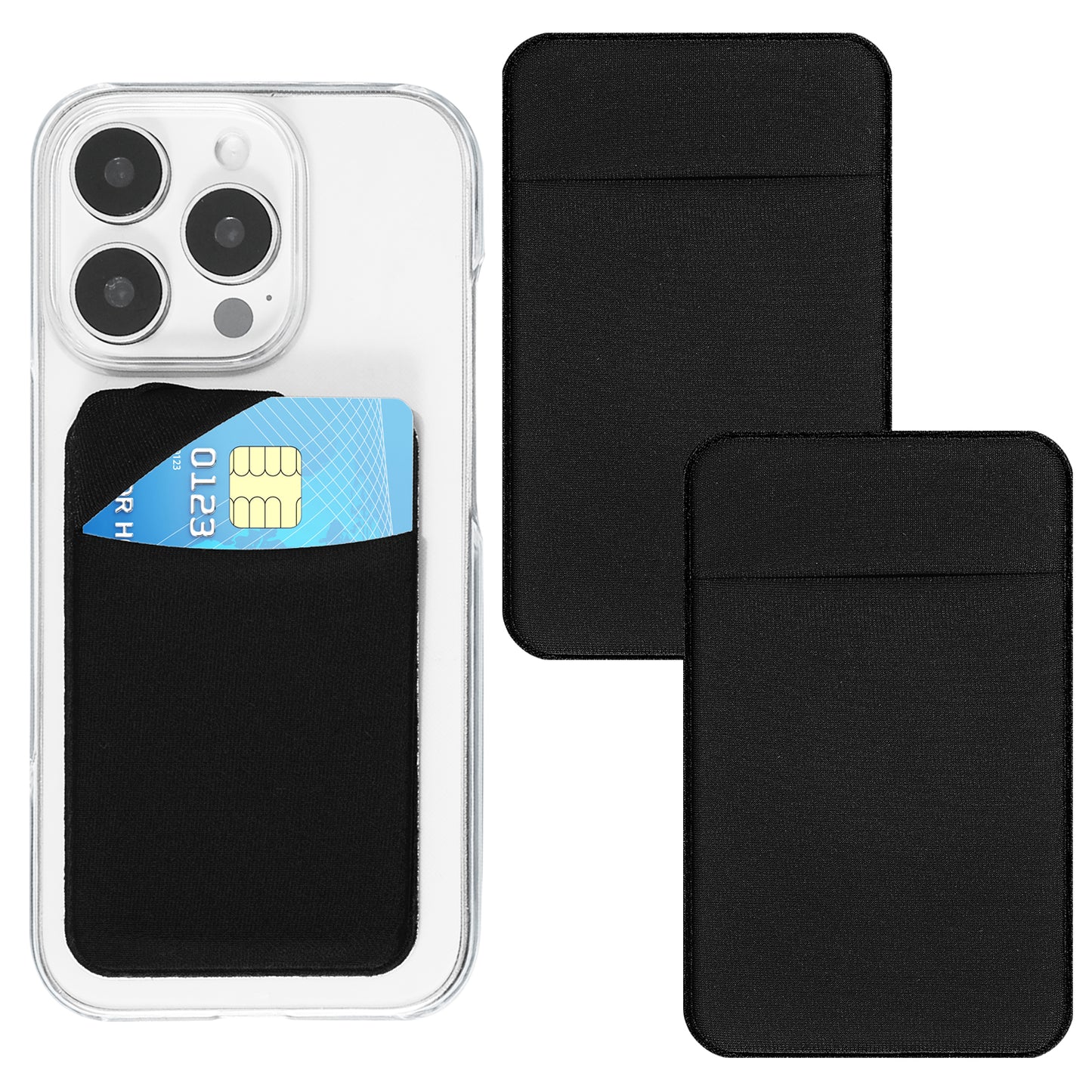 oruola 3 Pcs Card Holder for Phone Case, Slim Black Stick on Card Holder,Stretchy Fabric Phone Wallet Stick on,Credit Card Sticker for All Smartphones