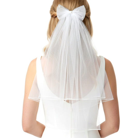 Classicseali Wedding Veil for Bride, Ruffles Bow Veil, Double-layer Design,Bride Veils Bachelorette Party, Suitable for Weddings, First Communion, Engagements, Balls, Parties, Performances