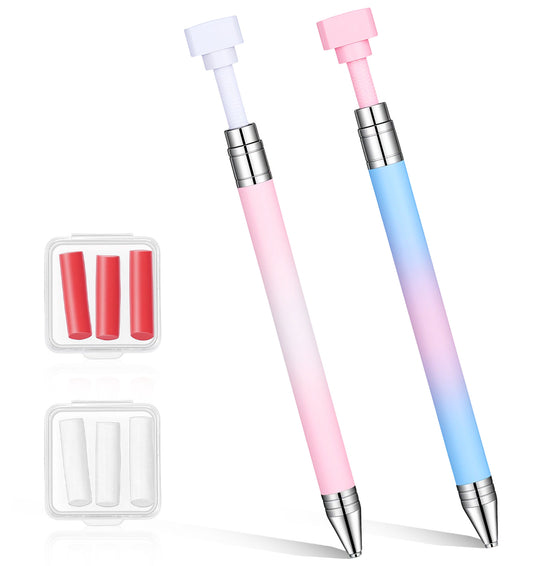 Diamond Art Pen Set, 2 PCS Rotating Tools with 6 Refillable Glue Points, for Rhinestone and Gemstone Crafting, Gradient White-Pink and Pink-Blue