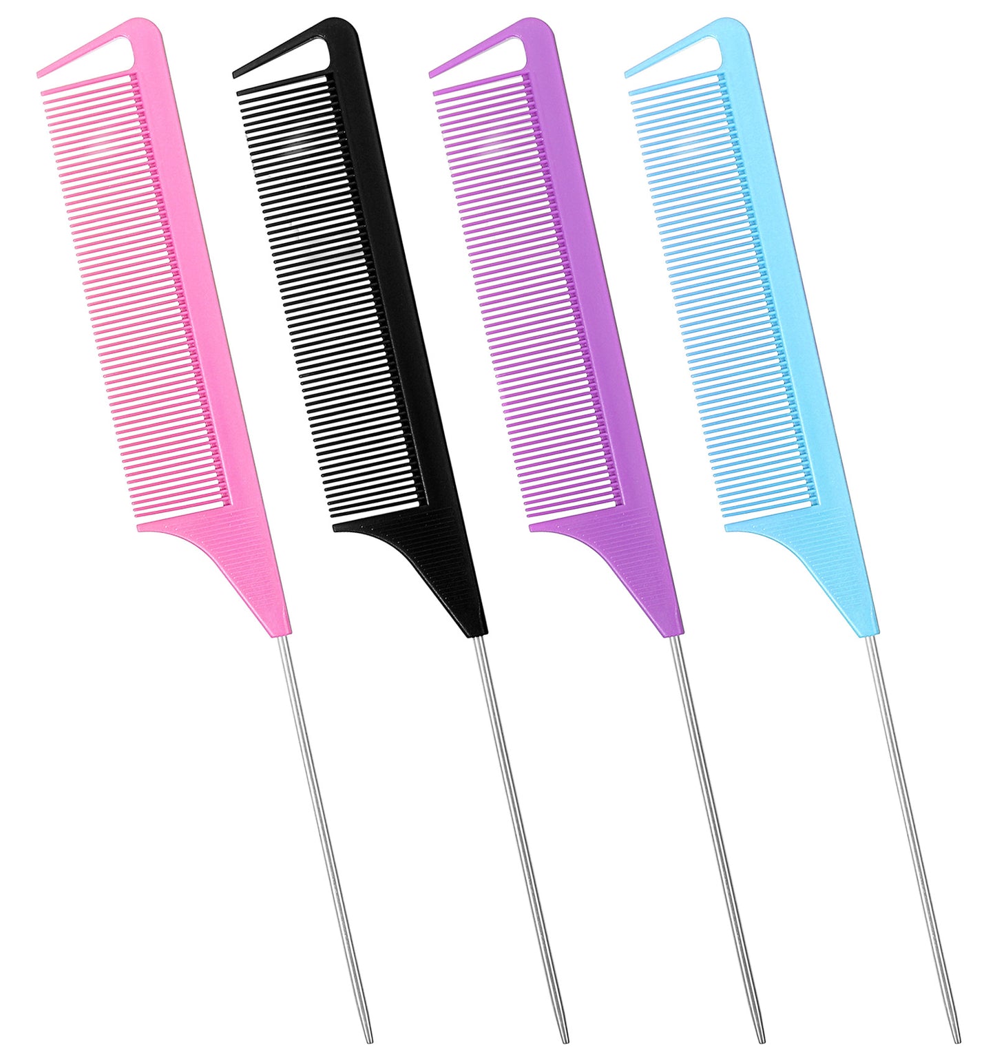 4 Pcs Rat Tail Hair Comb, Braiding Hair Comb with Precision Parting Needle, Anti‑Static Resistant Styling Comb for Hair Braiding, Parting and Daily Hairstyling