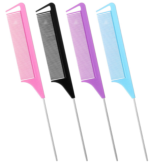 4 Pcs Rat Tail Hair Comb, Braiding Hair Comb with Precision Parting Needle, Anti‑Static Resistant Styling Comb for Hair Braiding, Parting and Daily Hairstyling