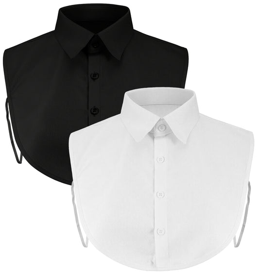 ValueBargain 2PCS Faux Collar Women, Half False Collars for Ladies, Vintage Blouse Enhancer with Versatile Shirt Collars for Women (White & Black)