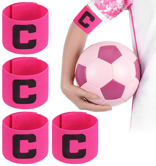 Thrymme Pink Captain Armband, 4PCS Pink Elastic Adjustable Captain Arm Bands for Soccer Football Basketball, Youth Adult Breathable Nylon Sport Team Band with Moisture Wicking (14.5 * 7 Cm)