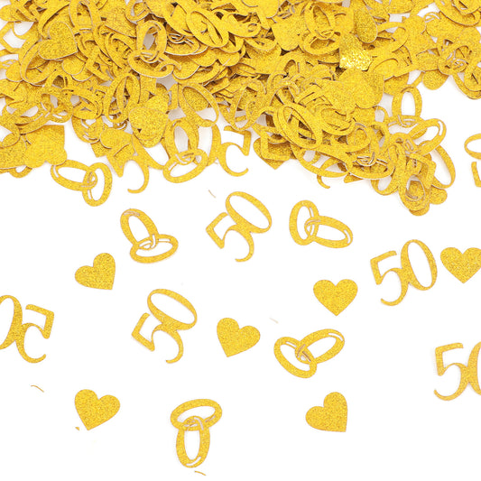 400 Pcs Golden Wedding Anniversary Decorations, Double-Sided Gold Glitter Paper Confetti for Table Scatter (50th Anniversary Party Supplies)