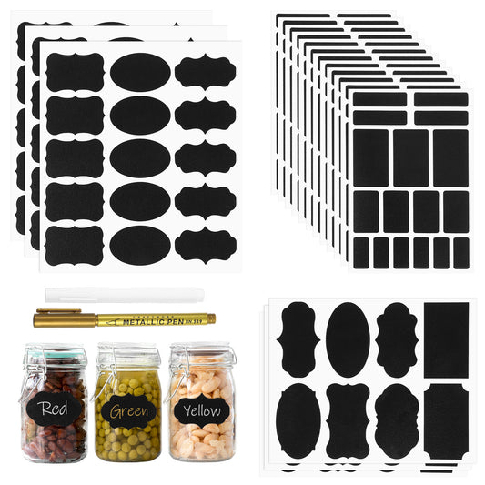 Elegaperma 370Pcs Spice Labels, Classic Black Vintage Style Spice Labels Stickers for Jars with 2 Markers, Reusable Chalkboard Label for Glass Jars, Pantry Organization, Kitchen Storage, Gift
