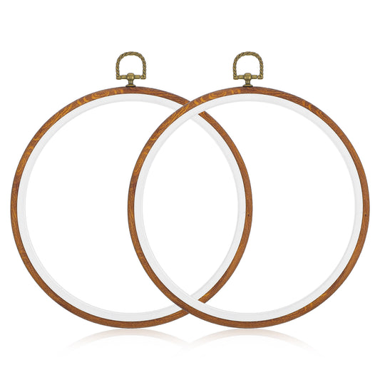 2 Pcs 8 Inch Embroidery Hoops, 8.27 Inch Embroidery Frames,Round Imitated Wood Embroidery Hoop Frame for Cross Stitch Art Craft Decoration