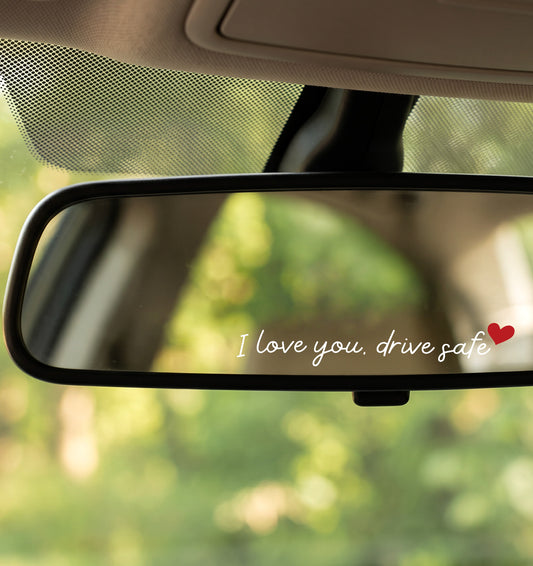 5 Pcs I Love You Drive Safe Mirror Sticker, Vinyl Waterproof I Love You Drive Safe Sticker, Rearview Mirror & Windshield Decals, Funny Love Auto Accessories (White)