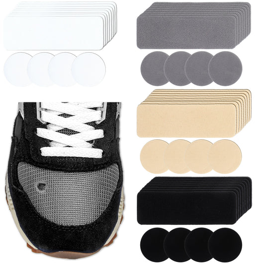 guduling, 48pcs Trainer Heel Repair Patch, Shoe Repair Patch, Repairs Holes, Square and Round, Suitable for Sports Shoes, Leather Shoes, four Colors