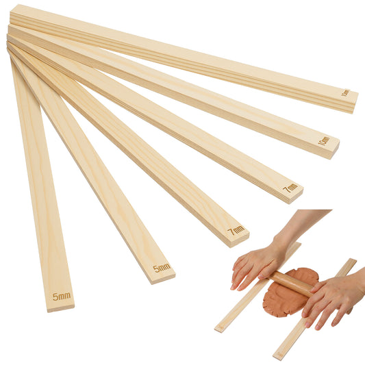 Classicseali 6PCS Rolling Pin Guides, Wooden Dough Thickness Guides, Tools Clay Tool, Rolling Pin Guide for Precise Polymer Clay Thickness Measurement, 3 Sizes