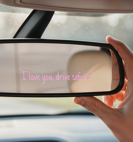 5Pcs I Love You Drive Safe Mirror Sticker, I Love You Drive Safe Sticker for Rearview & Side Mirrors, Waterproof Vinyl Loves Message Decoration, Funny Gift for Couples & Family