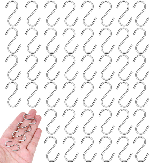 48 PCS S Hooks for Hanging Small, 3 cm Small Stainless Steel S Hooks 1 Inch Heavy Duty M2 Hanging Hook for Curtain & Utility Use