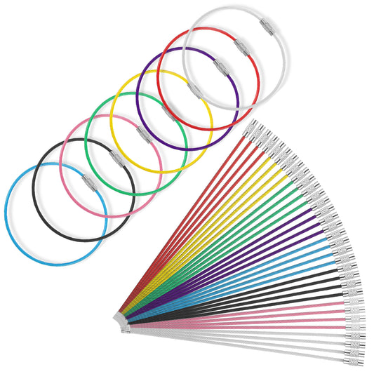 Classicseali 24pcs Wire Keychain Cable, Stainless Steel Cable Key Ring, 2mm Thick Wire Keys Rings, for Keyrings, Keys Tags, Luggage Tags, Kitchen Utensils-Assorted, Multicolor