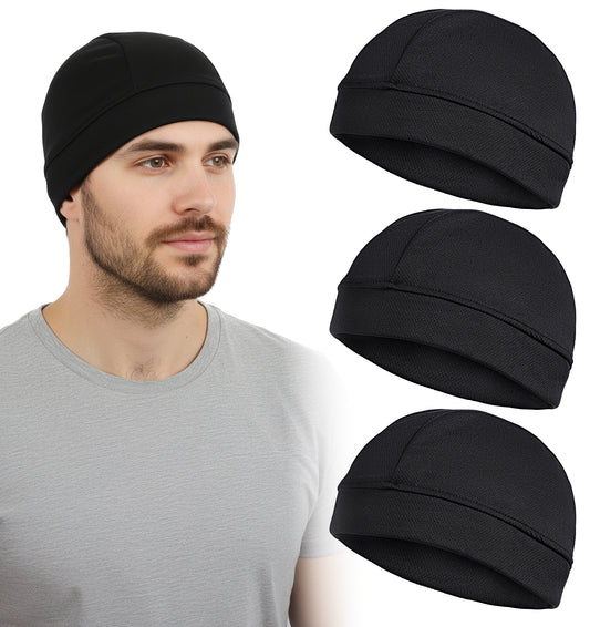 3Pcs Wave Cap, Silk Skull Cap, Breathable Satin Sleeping & Shower Caps for Unisex, Athletes & Hip-Hop Lovers (Black)