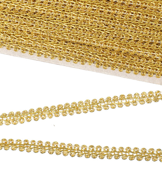 10 Yards Gold Trim, 10mm Gold Ribbon Fabric Lace Trim, Decorative Haberdashery Trimmings for Sewing, Golden Braided Trims Embellishments for Borders Indian Costumes Braid, DIY Crafts Piping Gimp Trims