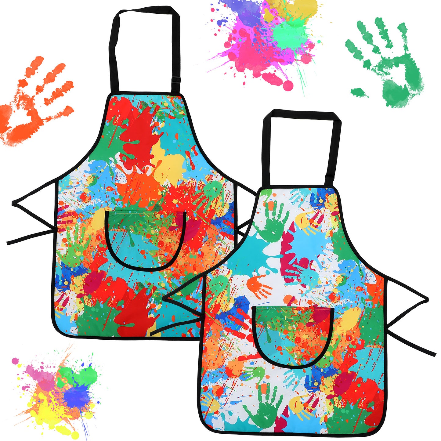 Elegaperma 2Pcs Art Apron Kids, Waterproof Polyester Painting Apron with Adjustable Tie, Cute Animal Print Kids Aprons for Painting Art, Cooking, Baking Activities (Colorful, 60x44cm)