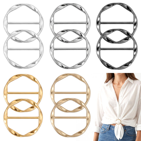 Elegaperma 10 Pcs Scarf Rings and Scarf Clips for Women, Zinc Alloy Circular Buckles in Gold, Silver, Gunmetal, Matte Gold & Matte Silver (4.2 x 4.2 cm)