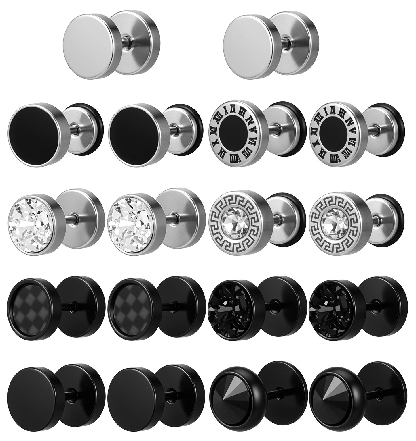9 Pairs Fake Gauge Earrings, Fake Guages Round Cheater Plug Earrings for Men & Women, Realistic Faux Gauge Look Silver Ear Tunnel Jewelry