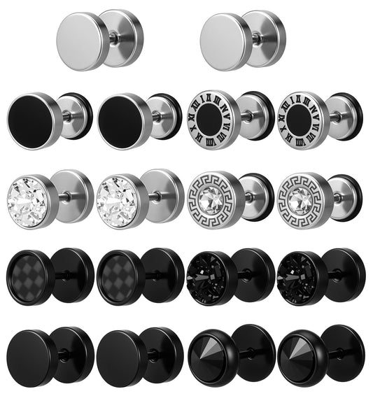 9 Pairs Fake Gauge Earrings, Fake Guages Round Cheater Plug Earrings for Men & Women, Realistic Faux Gauge Look Silver Ear Tunnel Jewelry