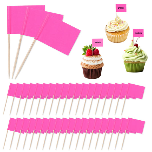 Oruola 100Pcs Food Labels for Buffet, Blank Toothpick Flags, Cheese Markers, DIY Stick Flags, Charcuterie Labels, Party Decoration, Cocktail Picks for Party, Bar, Sport Events (Pink)