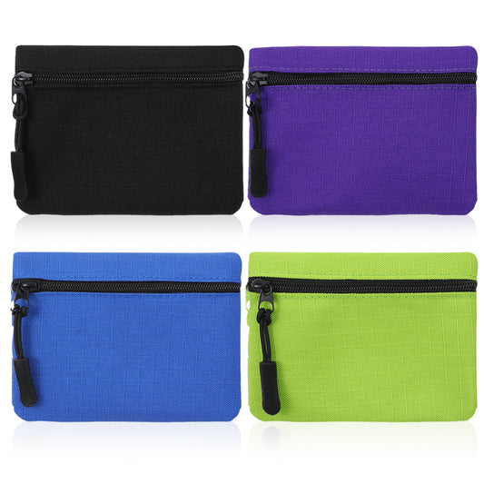 Elegaperma 4pcs Small Pouch with Zip, Oxford Cloth Coin Purse Wallet, Simple Style Zipper Coins Purse for Cash, Coins, Card, Card, Bills, Bright Small Purses for Women (Green, Blue, Gray, Purple)