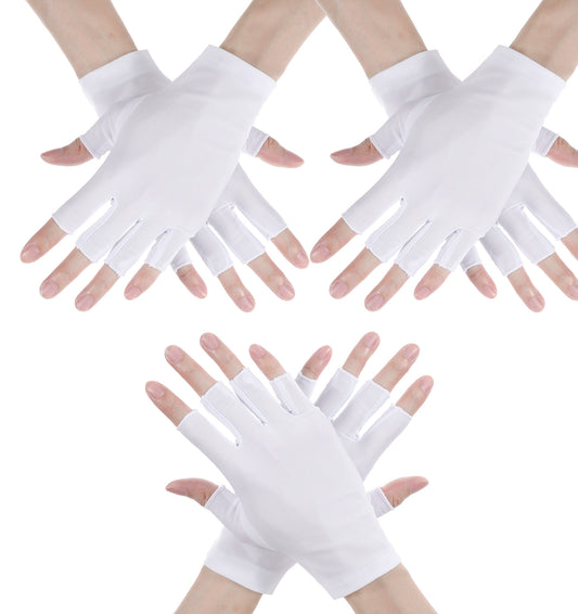 3 Pairs Cotton Gloves for Eczema, White Fingerless Gloves for Dry Hands, Moisturising Overnight for Sleeping with UV Protection, Thin Breathable Perfect for Sleeping, Night Spa, Lotion Treatment