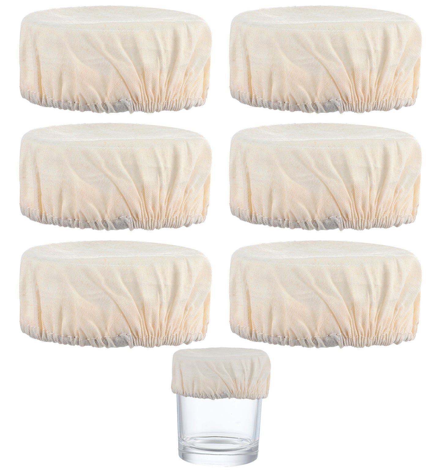 6 Pcs Sourdough Jar Cover, Reusable Sourdough Cloth Cover, Breathable Cotton Linen Sourdough Starter Cover for Fermentation Jars, White Fabric Lids for Home Baking