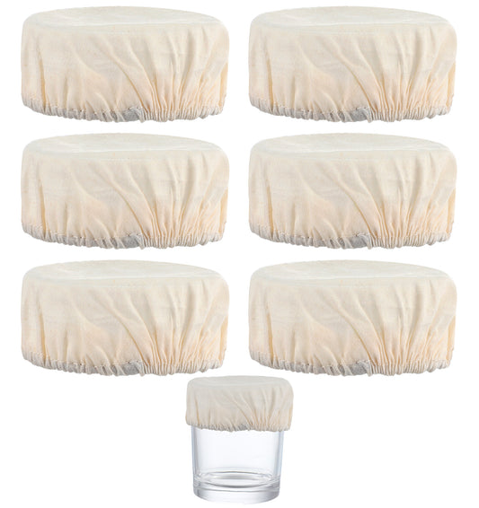 6 Pcs Sourdough Jar Cover, Reusable Sourdough Cloth Cover, Breathable Cotton Linen Sourdough Starter Cover for Fermentation Jars, White Fabric Lids for Home Baking