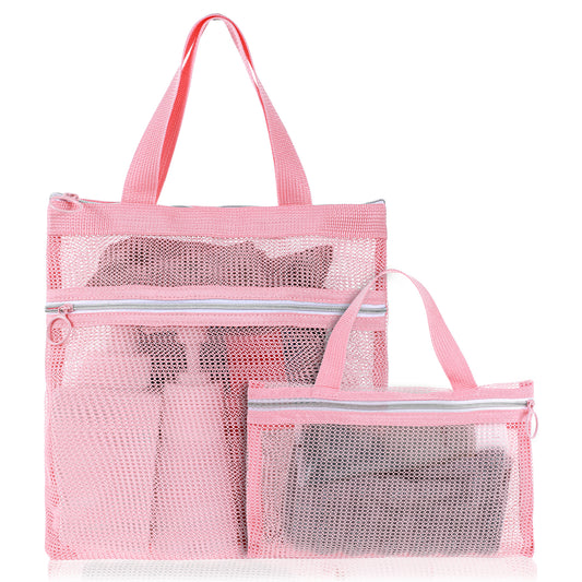 Oruola 2pcs Shower Bag, 11.8 x 11.8 in & 9 X 5.9 in Quick Dry Portable Shower Bags Women with Zipper for Travel, Gym, Swimming, Camping, College Dorms, Beach, Pink