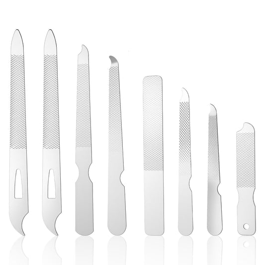 Classicseali 8pcs Nail File Metal, Double-Sided Metal Fingernail File, Durable Stainless Steel Thin Nail Files, for Salon and Home Manicures, Silver