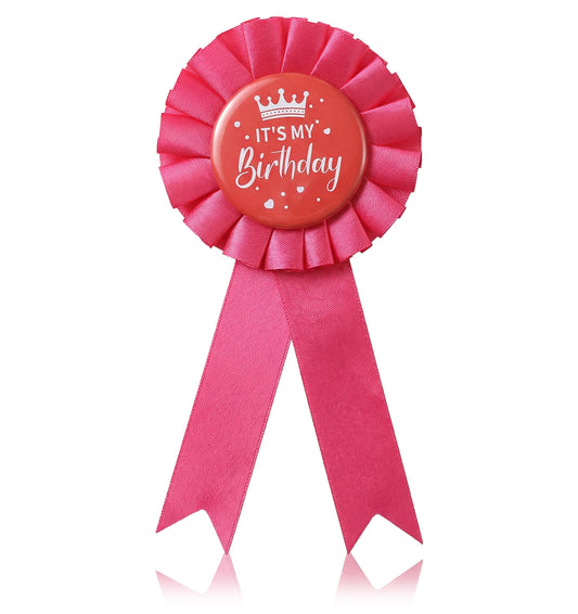 Birthday Pin for Girls, Pink Satin Birthday Girl Pin Badge, Fabric & Tinplate Brooch for Women Men Party Decorations Gifting Party Favors & Gifting (6.3 x 2.95cm)