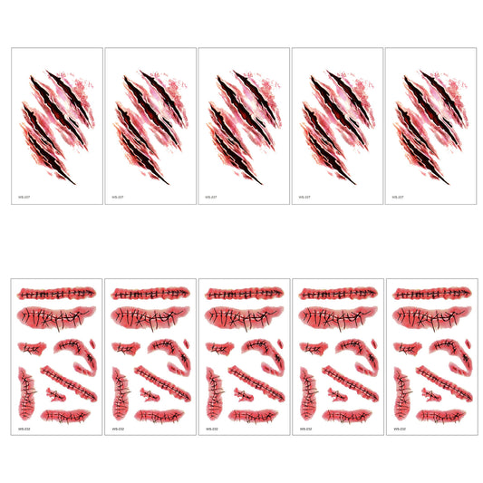 Guduling 10 Sheets temporary tattoos halloween,Fake Blood Scar Tattoos,Halloween Fake Tattoo Stickers,Wound Tattoo Stickers Halloweens Accessories Halloweens Costume Makeup for Party Cosplay