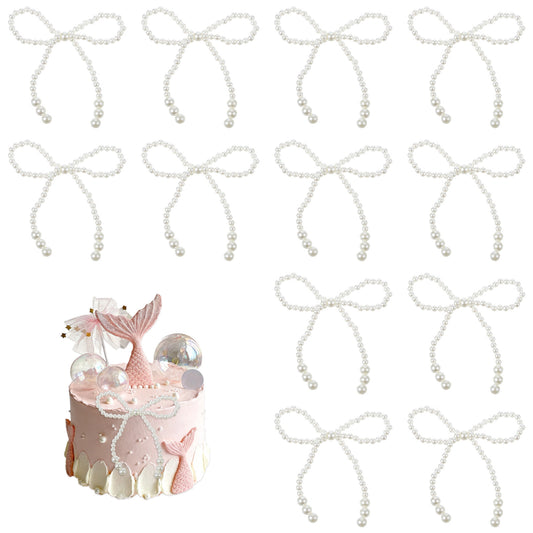 Guduling 12pcs Pearl Bow for Cake Decorations, Pearl Bows for Craft, Weddings, Birthdays,Bridal Showers, Pearl Bow for Bouquets, and Party Supplies