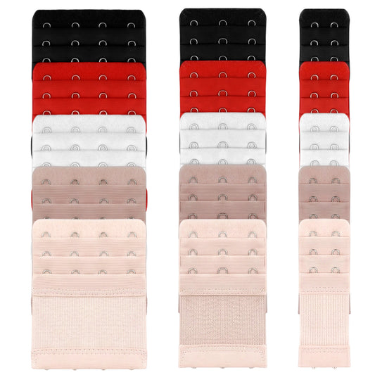 guduling 15 Pcs Bra Extensions with 2 Hook, 3 Hook & 4 Hooks, Soft Polyester & Iron Bra Extension Strap for Women Plus Size (Black, Beige, White, Nude, Red, 3.94 x 3.03 In)