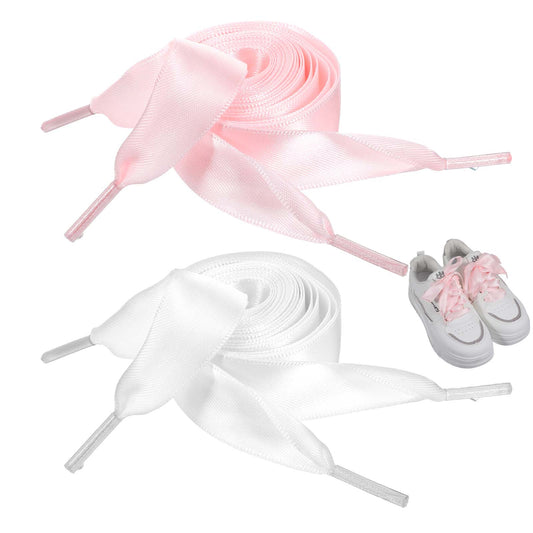 oruola 3 Pair Satin Ribbon Shoe Laces,Ribbon Shoe Laces Women, Soft Silk Shoelaces Shoe,Wide Flat Silk Shoelaces Suitable for Sports Casual Shoes,for Sneaker Skate Shoes Boots(Black, White, Pink)