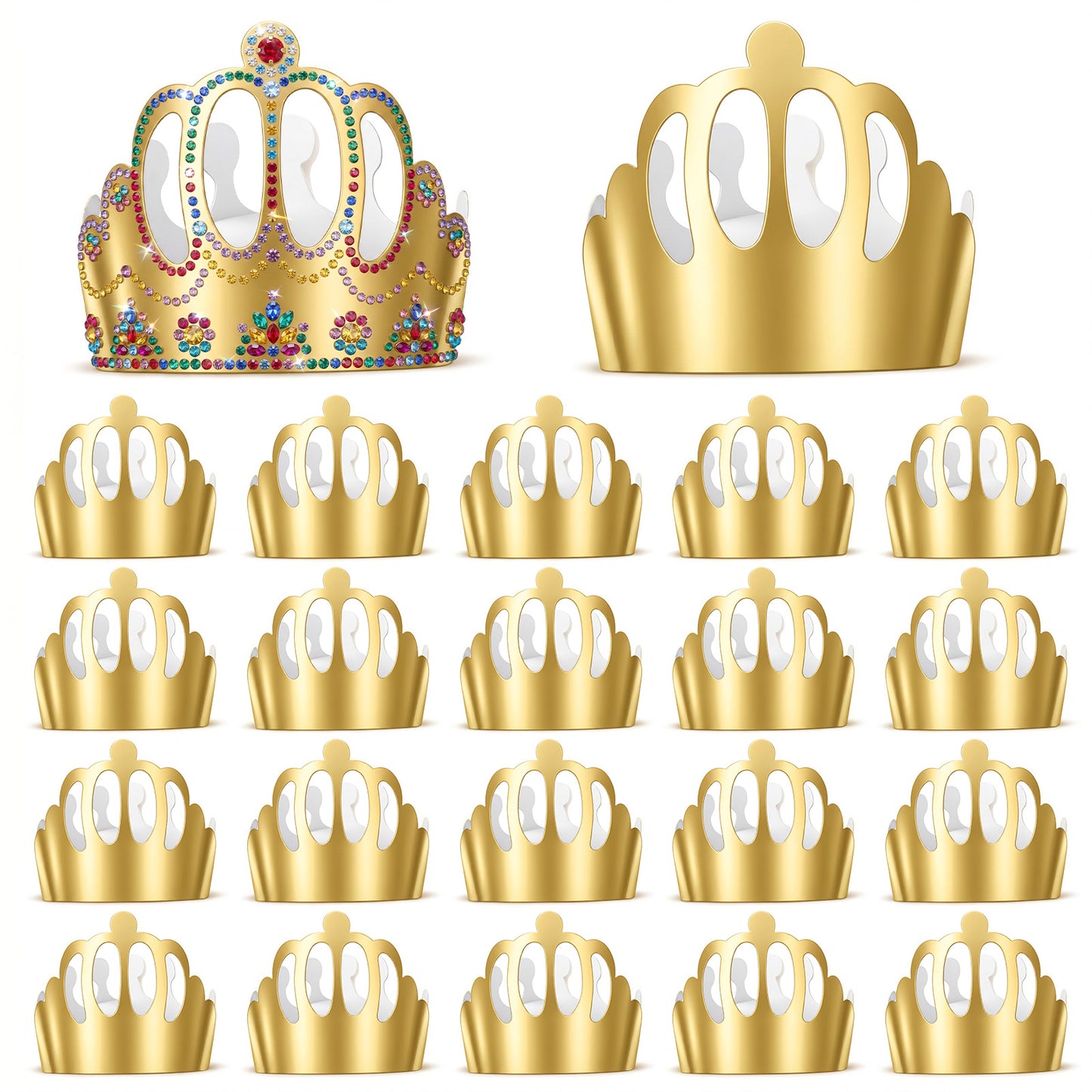 Classicseali 20 Pcs Gold Paper Crowns, Foldable Paper Crowns for Adults with Gold Foil Design, DIY Gold Crowns for kids, for Birthday Celebration Baby Shower Photo Props Wedding