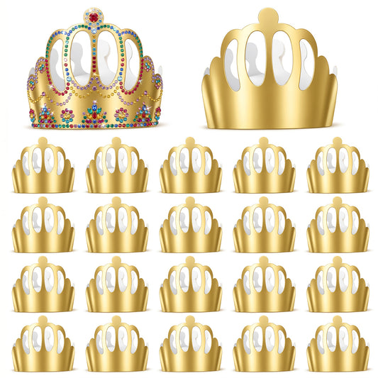 Classicseali 20 Pcs Gold Paper Crowns, Foldable Paper Crowns for Adults with Gold Foil Design, DIY Gold Crowns for kids, for Birthday Celebration Baby Shower Photo Props Wedding