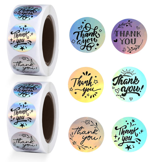 1000PCS Thankyou Stickers, 2Pcs Thankyou Stickers Roll, Self Adhesive Rainbow Thank You Stickers for Party Bags, Suitable for Packaging Invitation Cards Wedding Decoration Notes (1 Inch)