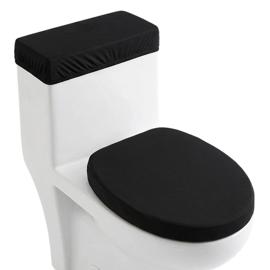 Toilet Seat Black, Black Toilet Seat with Elastic Bottom Fabric Covers for Top Cover Back of Tank Cover Replacement (Black)