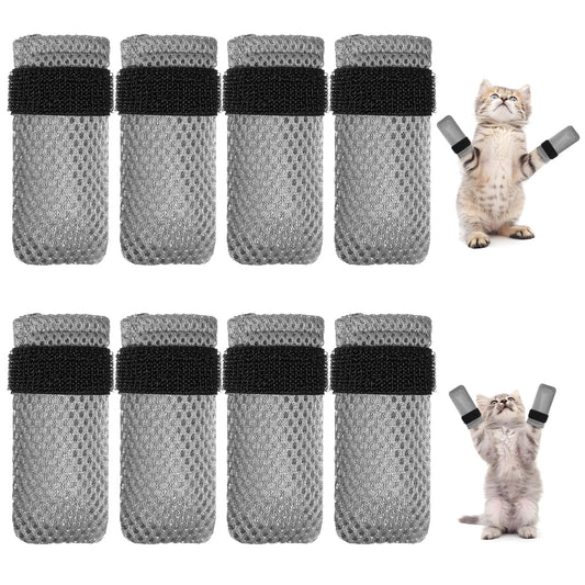 Elegaperma 8Pcs Socks for Cats, Breathable Gray Cat Mittens with Adjustable Straps, Soft Cat Booties for Furniture Scratching Protection and Nail Trimming