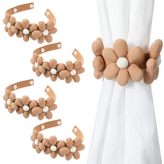 Classicseali 4pcs Rope Tie Backs for Curtains, Flower Shaped Rope Curtain Tie Backs, Adjustable Curtain Ties Back Ropes, for Various Settings Including Bedrooms, Living Rooms, and Wedding Parties