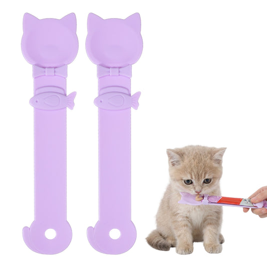 Classicseali 2pcs Cat Treat Spoon, 10.43 X 2.36 In Cute Cat Treat Spoon, Multifunctional Durable Cat Treat Feeder Spoons, Comfortable Grip, Suitable for Cats Liquid Treats and Wet Food, Purple