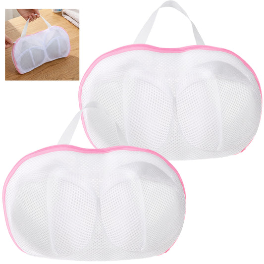Classicseali 2pcs Bra Bags for Washing Machine, Mesh Bra Wash Bag with Handle Zipper, Non-Deform 3D Protective Bras Holder for Washing Machine, for Women Laundry Storage Washings Delicates, Pink